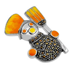 7.89gms orange yellow enamel swiss marcasite 925 silver brooch pendant n20189