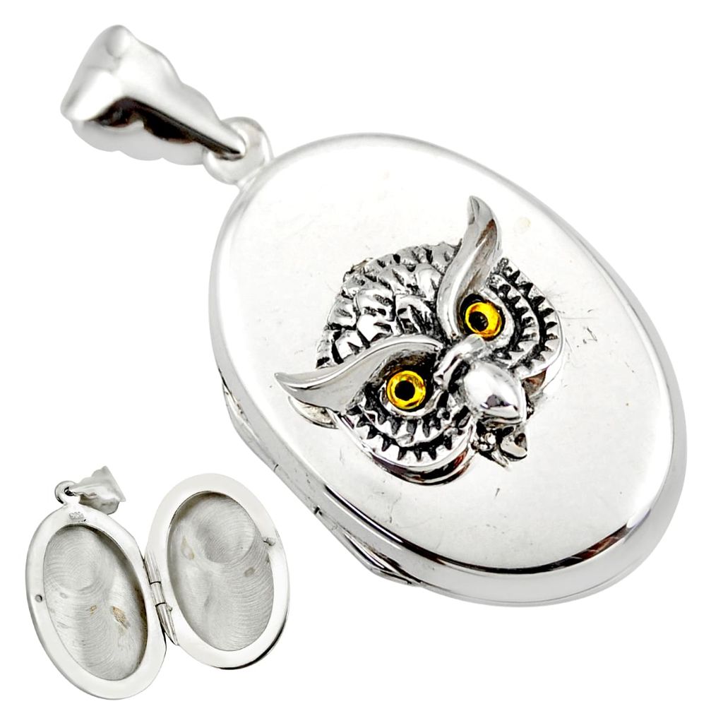 8.03gms owl natural black onyx 925 silver gold poison box pendant c26666