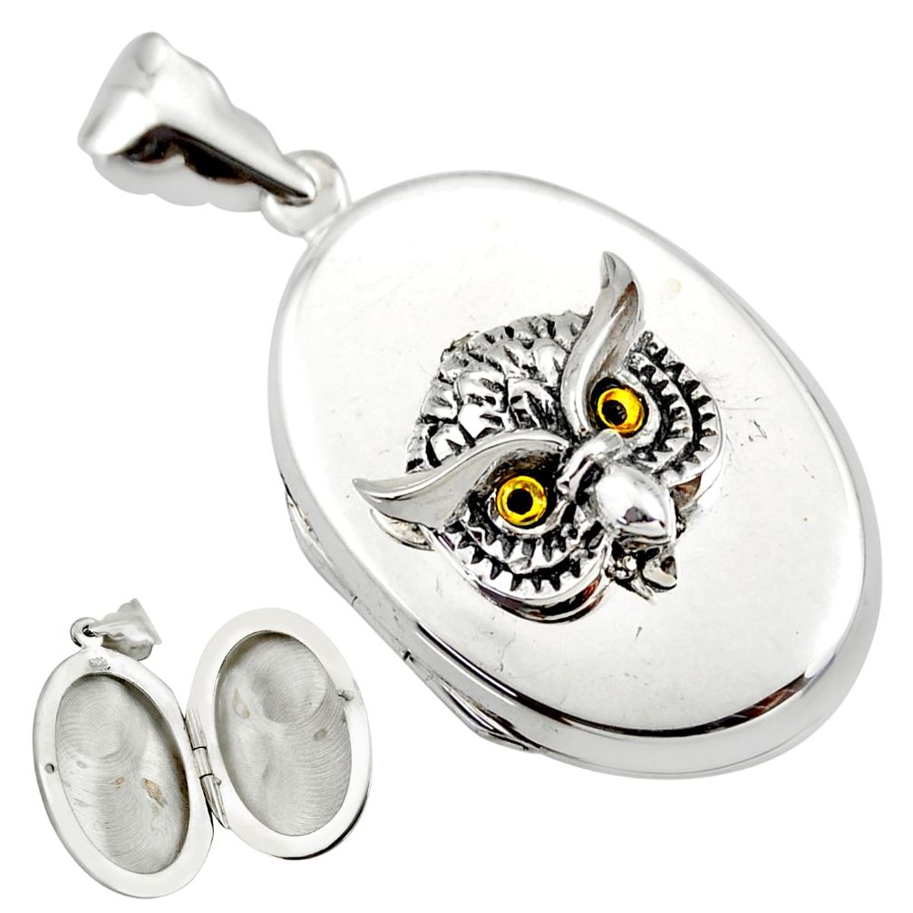 7.89gms owl natural black onyx 925 silver gold poison box pendant c26667