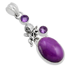 14.41cts phosphosiderite (hope stone) amethyst 925 silver angel pendant n13572