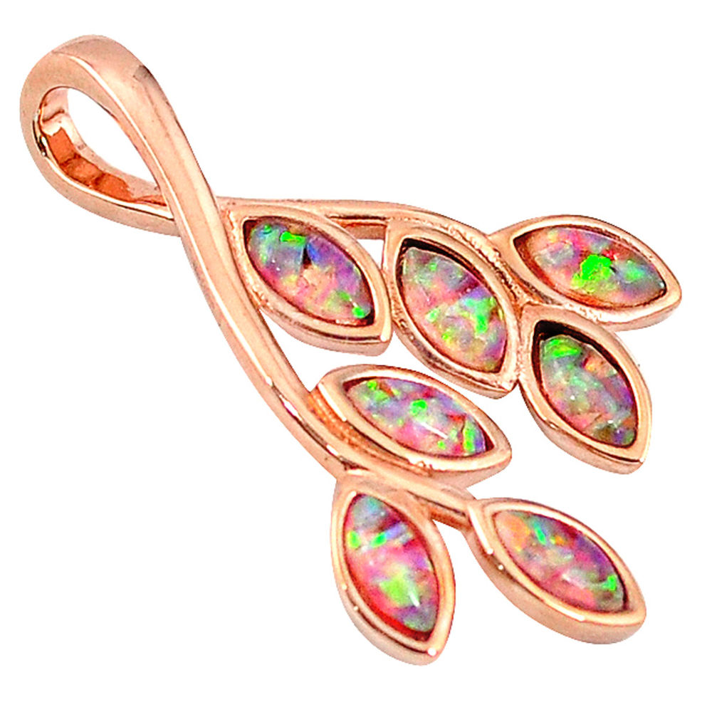 LAB 2.35cts pink australian opal (lab) 925 silver 14k gold pendant a61761 c15205