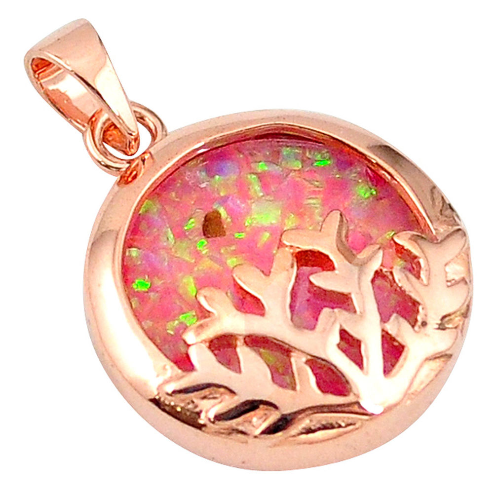 LAB 4.16cts pink australian opal (lab) 925 silver 14k gold pendant a61766 c15427