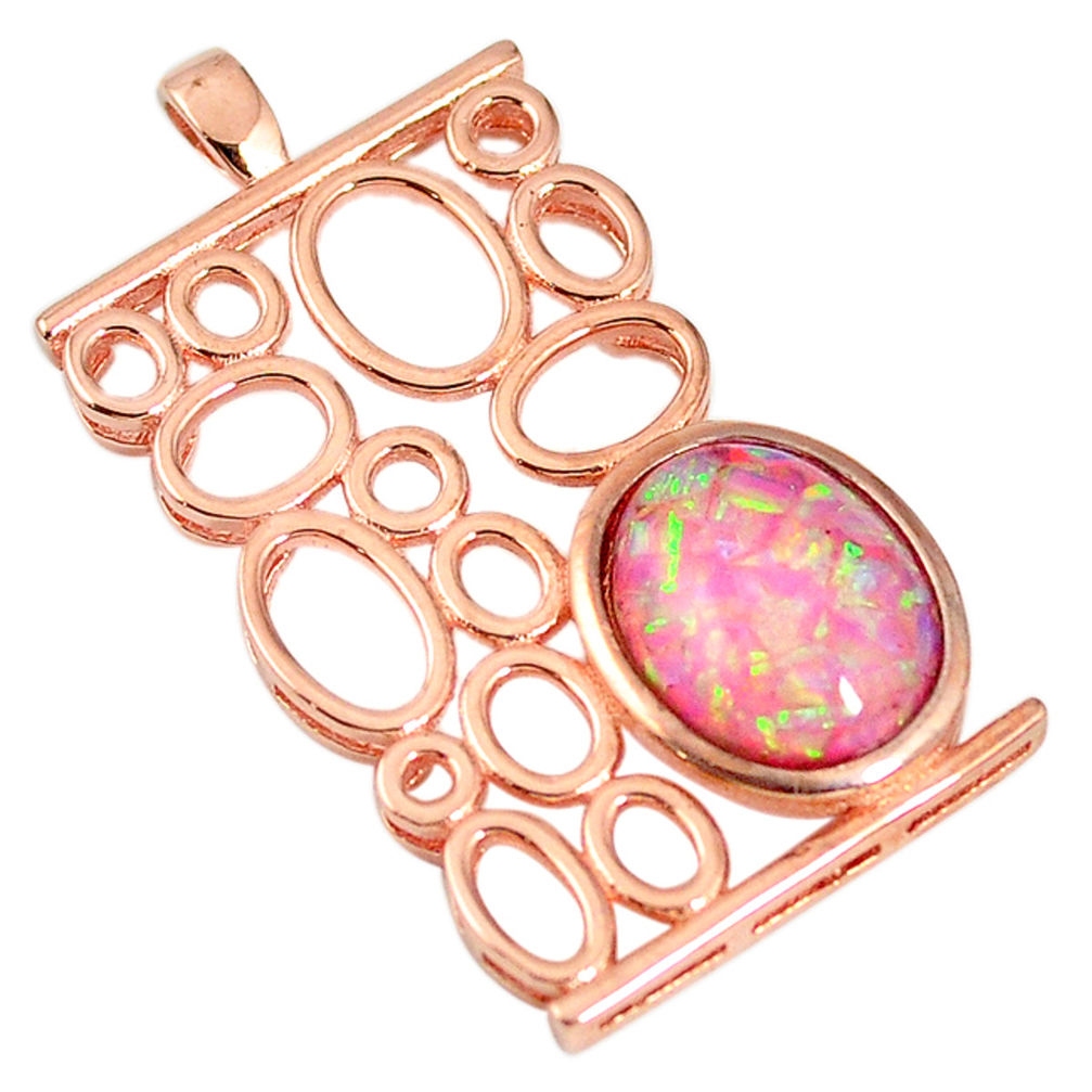 Pink australian opal (lab) 925 silver 14k rose gold pendant a61593 c15286