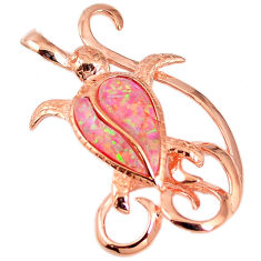 2.21cts pink australian opal (lab) 925 silver gold turtle pendant a61630 c15293