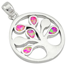Pink australian opal (lab) enamel 925 silver tree of life pendant a74238 c24397