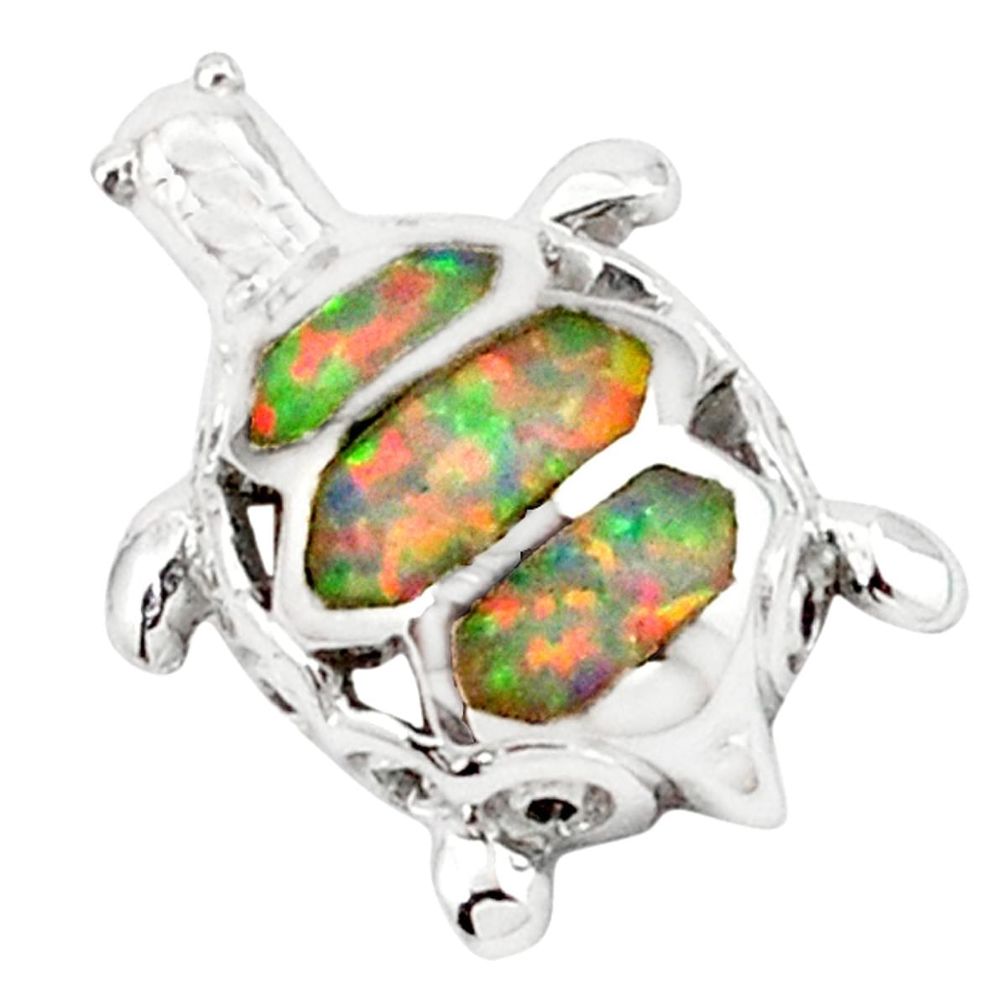 Pink australian opal (lab) enamel 925 silver turtle pendant jewelry c15680