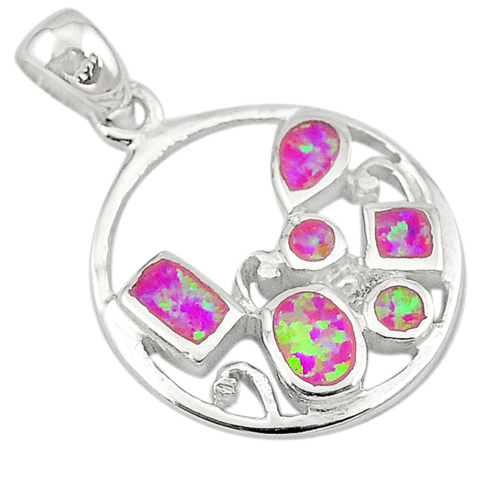 LAB Pink australian opal (lab) enamel 925 sterling silver pendant a74255 c24396