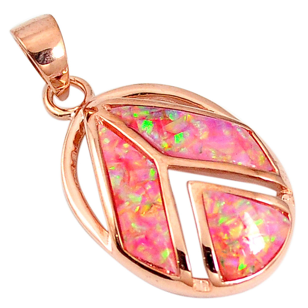 LAB Pink australian opal (lab) sterling silver 14k rose gold pendant a61582 c15424