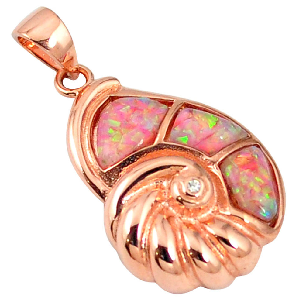 LAB LAB Pink australian opal (lab) topaz 925 silver 14k rose gold pendant a61670 c15219