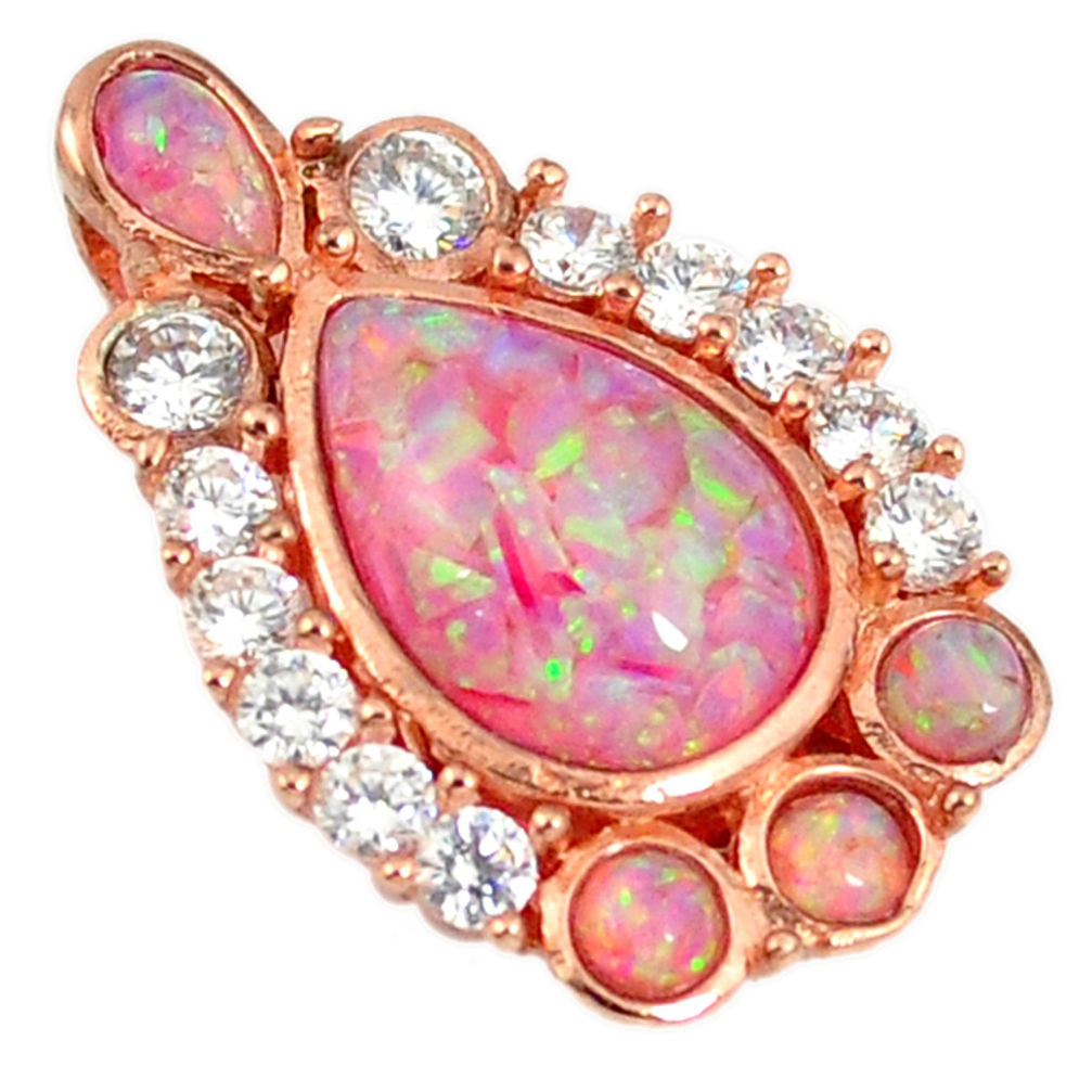 Pink australian opal (lab) topaz 925 silver 14k rose gold pendant a61686 c15450