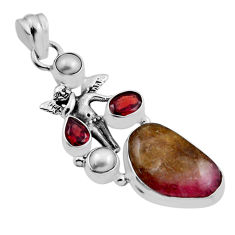 14.99cts pink bio tourmaline fancy garnet pearl 925 silver angel pendant n25169