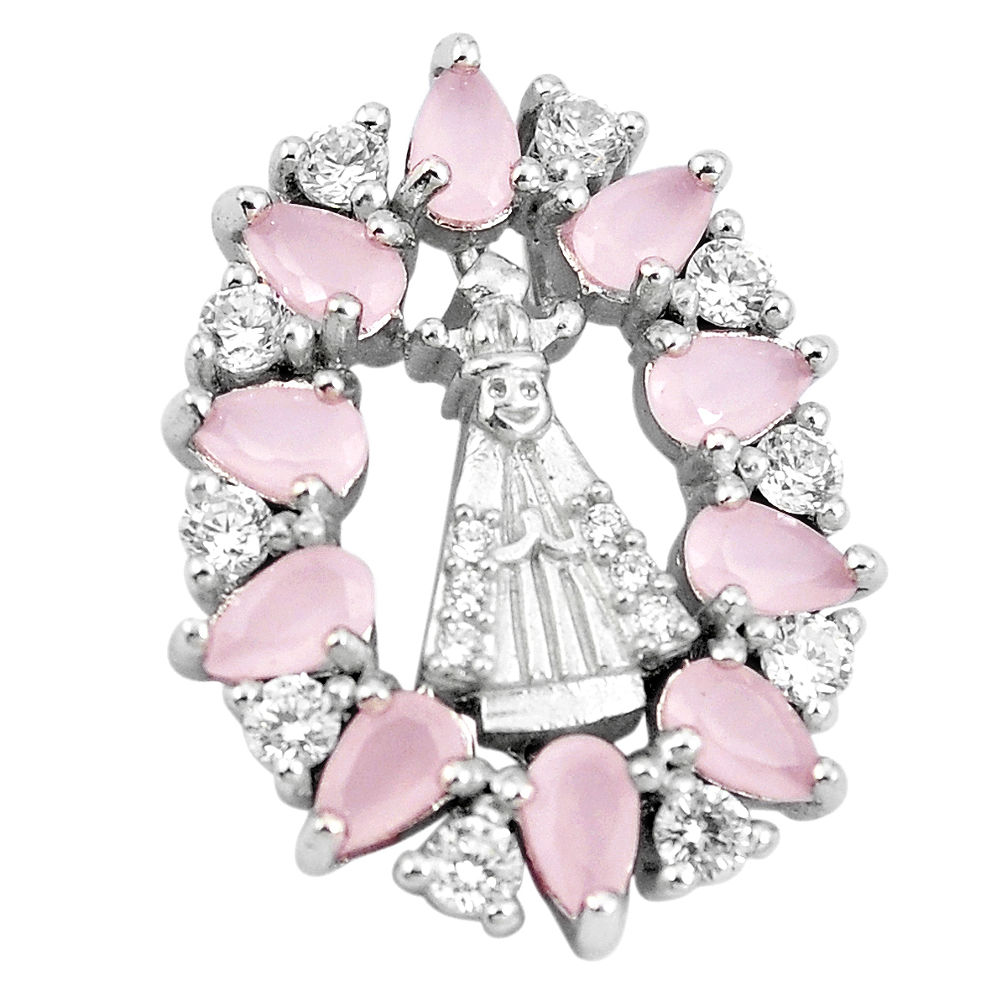 LAB Pink chalcedony white topaz 925 sterling silver pendant jewelry c19944