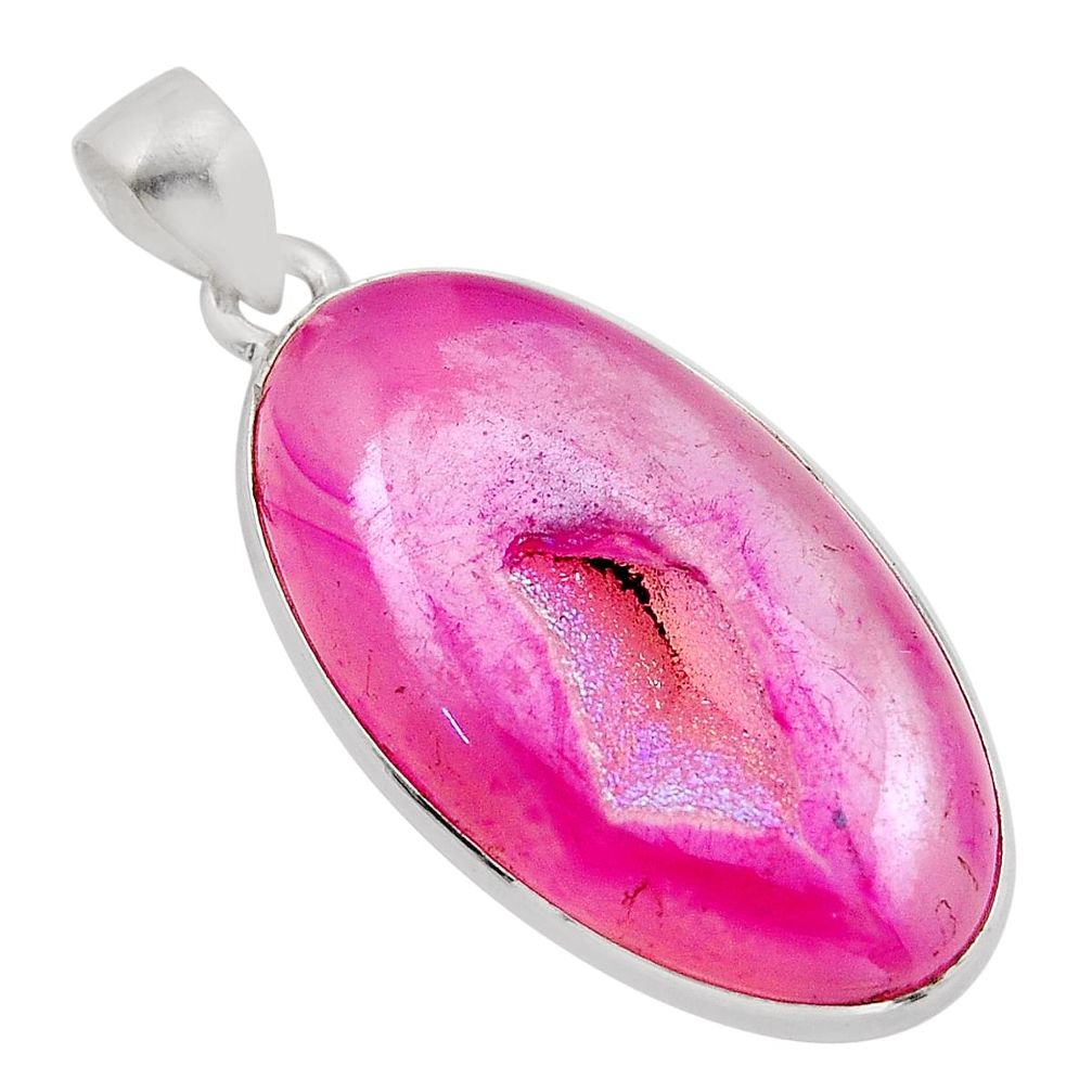 16.87cts pink druzy oval shape 925 sterling silver pendant jewelry y93221