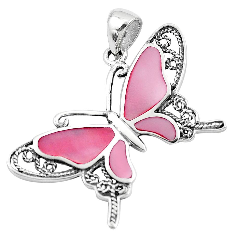 5.26gms pink pearl enamel 925 sterling silver butterfly pendant a91858 c14910