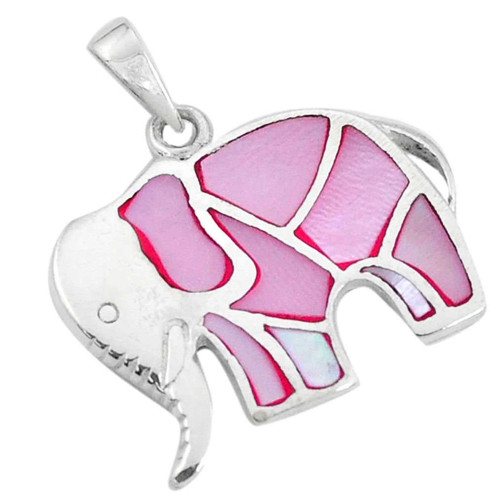 4.48gms pink pearl enamel 925 sterling silver elephant pendant a95668 c13759