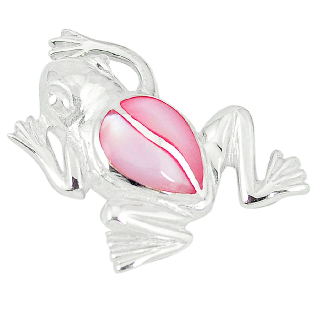 Pink pearl enamel 925 sterling silver frog pendant jewelry a55417 c14641