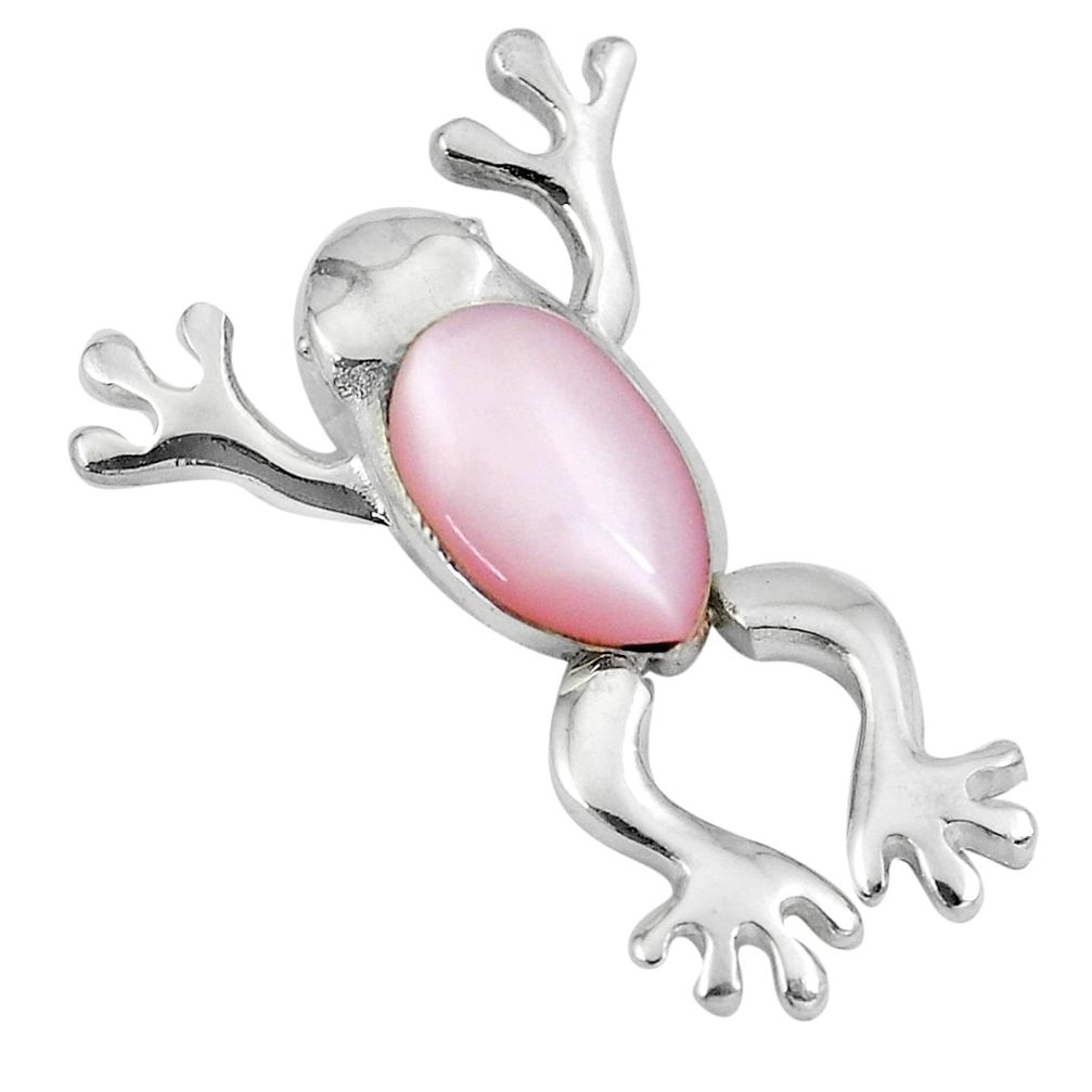 4.48gms pink pearl enamel 925 sterling silver frog pendant jewelry a91896 c14804