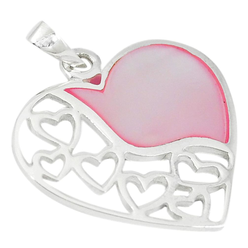 Pink pearl enamel 925 sterling silver heart pendant jewelry a66692 c14890