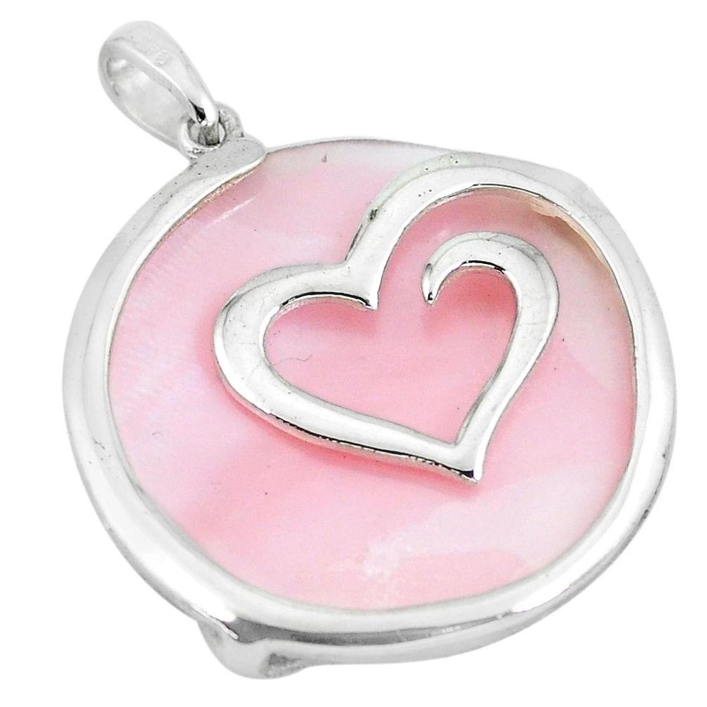 16.49cts pink pearl round 925 sterling silver heart pendant a88672 c14587