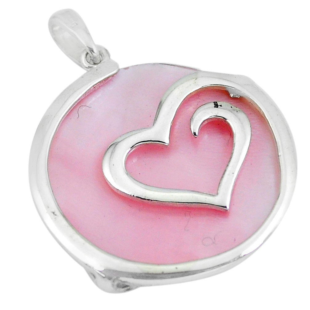 16.86cts pink pearl round 925 sterling silver heart pendant a88673 c14588