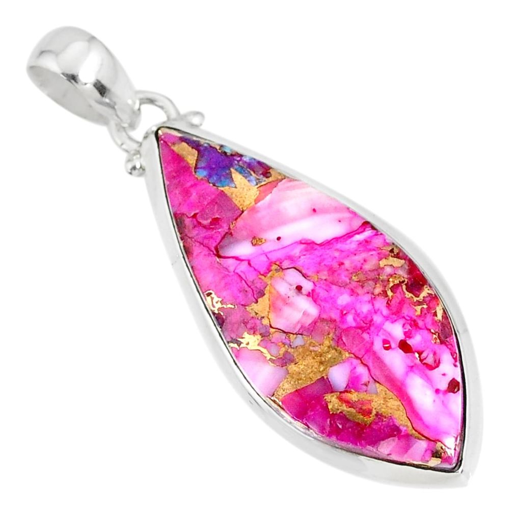 15.26cts pink spiny oyster arizona turquoise 925 sterling silver pendant r81218