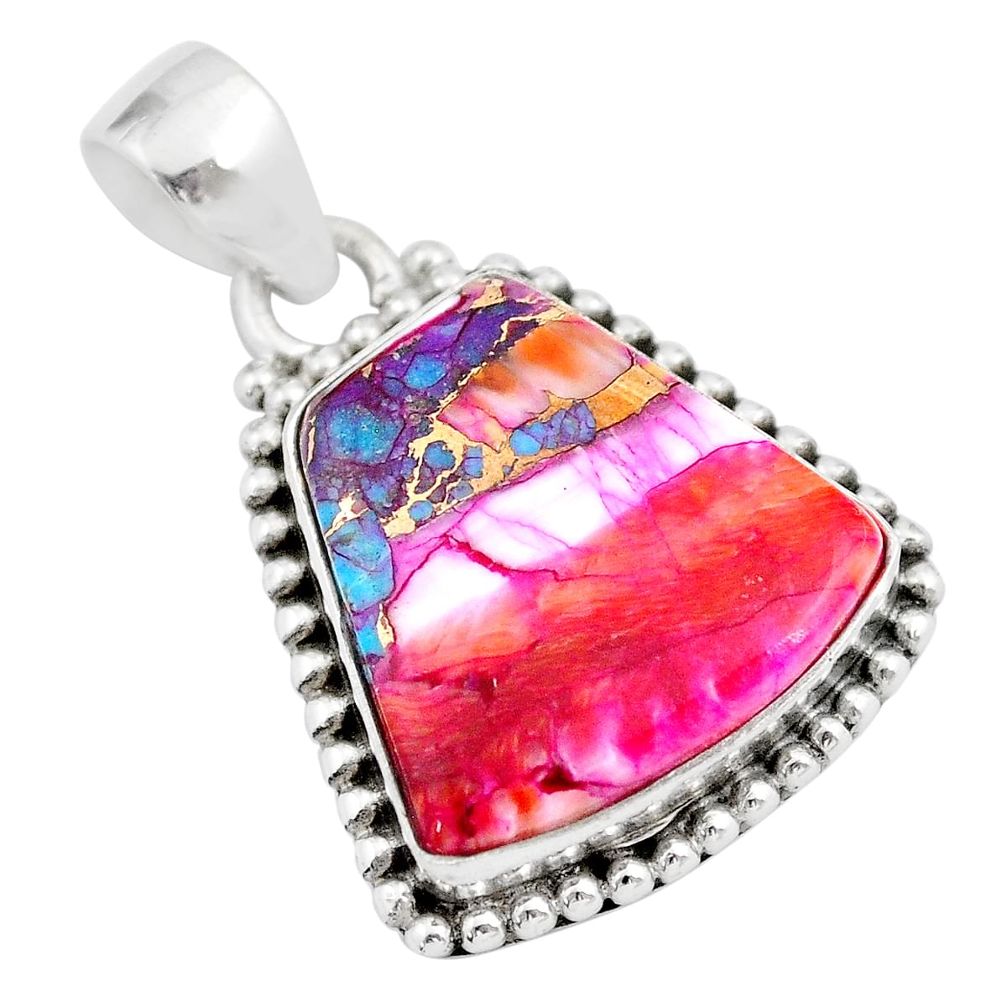 Pink spiny oyster arizona turquoise fancy 925 sterling silver pendant u31316
