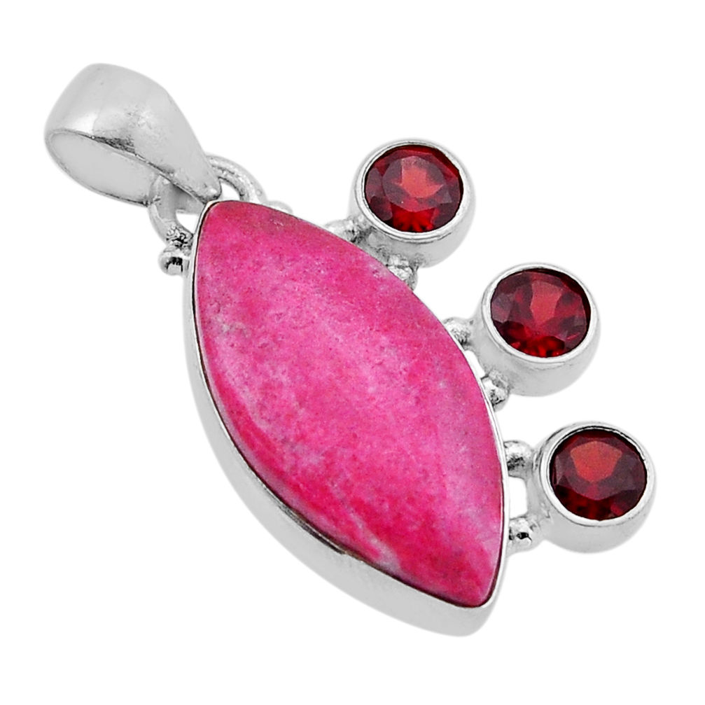 13.42cts pink thulite (unionite, pink zoisite) garnet 925 silver pendant n51344