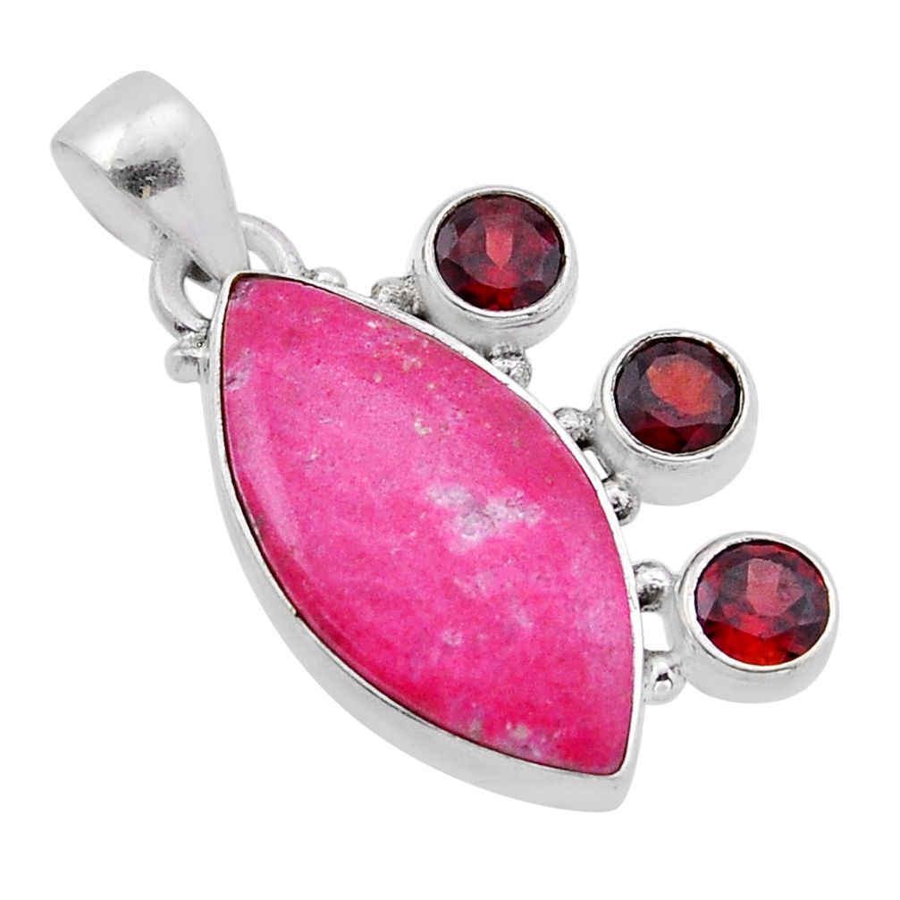 14.59cts pink thulite (unionite, pink zoisite) garnet 925 silver pendant n51368