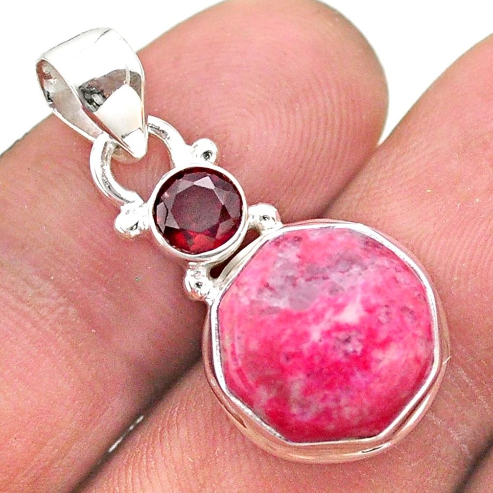 6.97cts pink thulite hexagon red garnet 925 silver pendant jewelry t46473