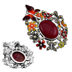 10.62gms pink yellow orange honey onyx enamel 925 silver brooch pendant n20192