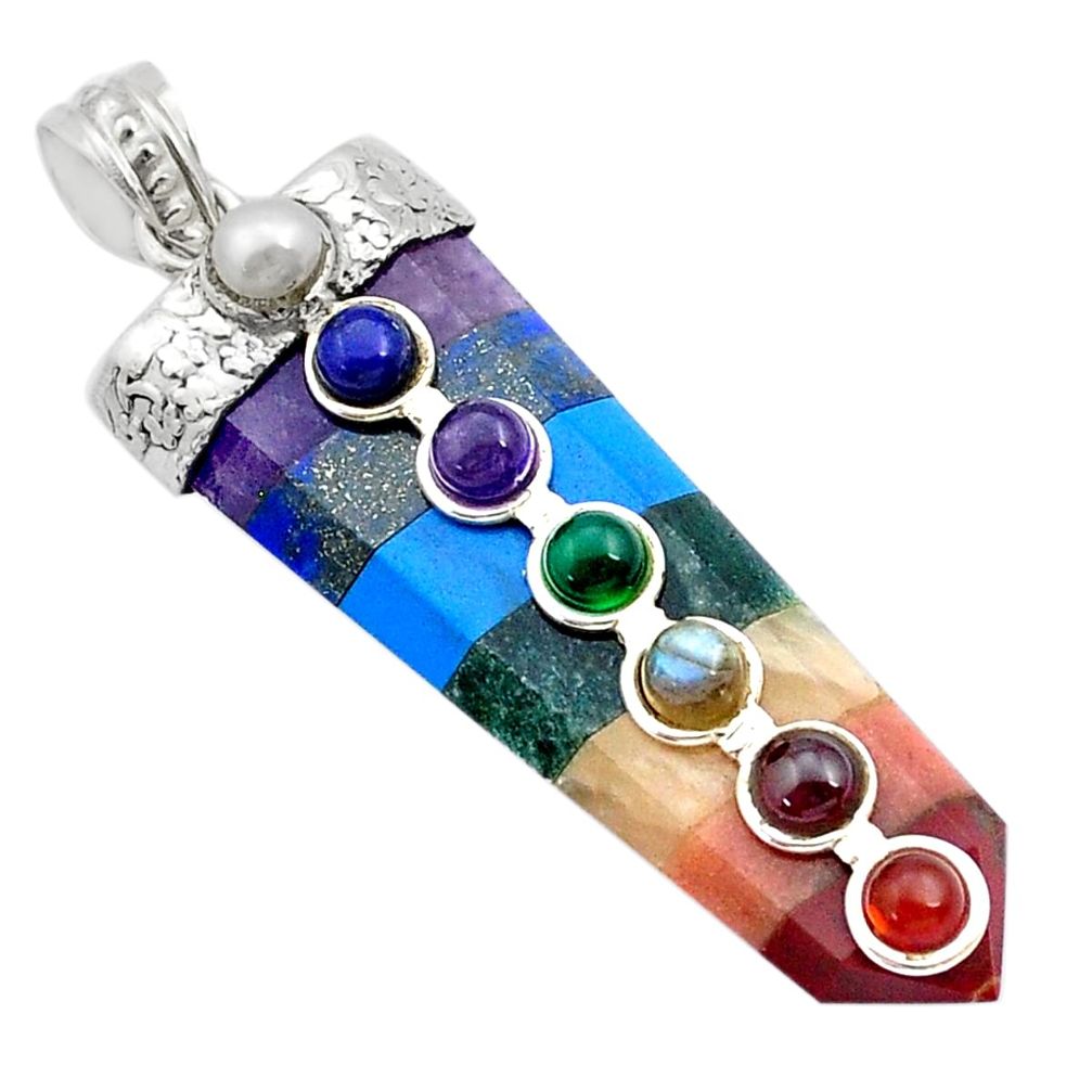 32.07cts pointer fluorite lapis jade garnet pearl amethyst silver pendant u50103