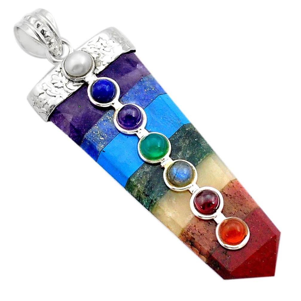 33.61cts pointer fluorite lapis jade garnet pearl amethyst silver pendant u50104