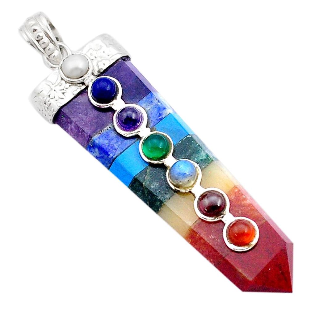 36.51cts pointer fluorite lapis jade garnet pearl amethyst silver pendant u50116