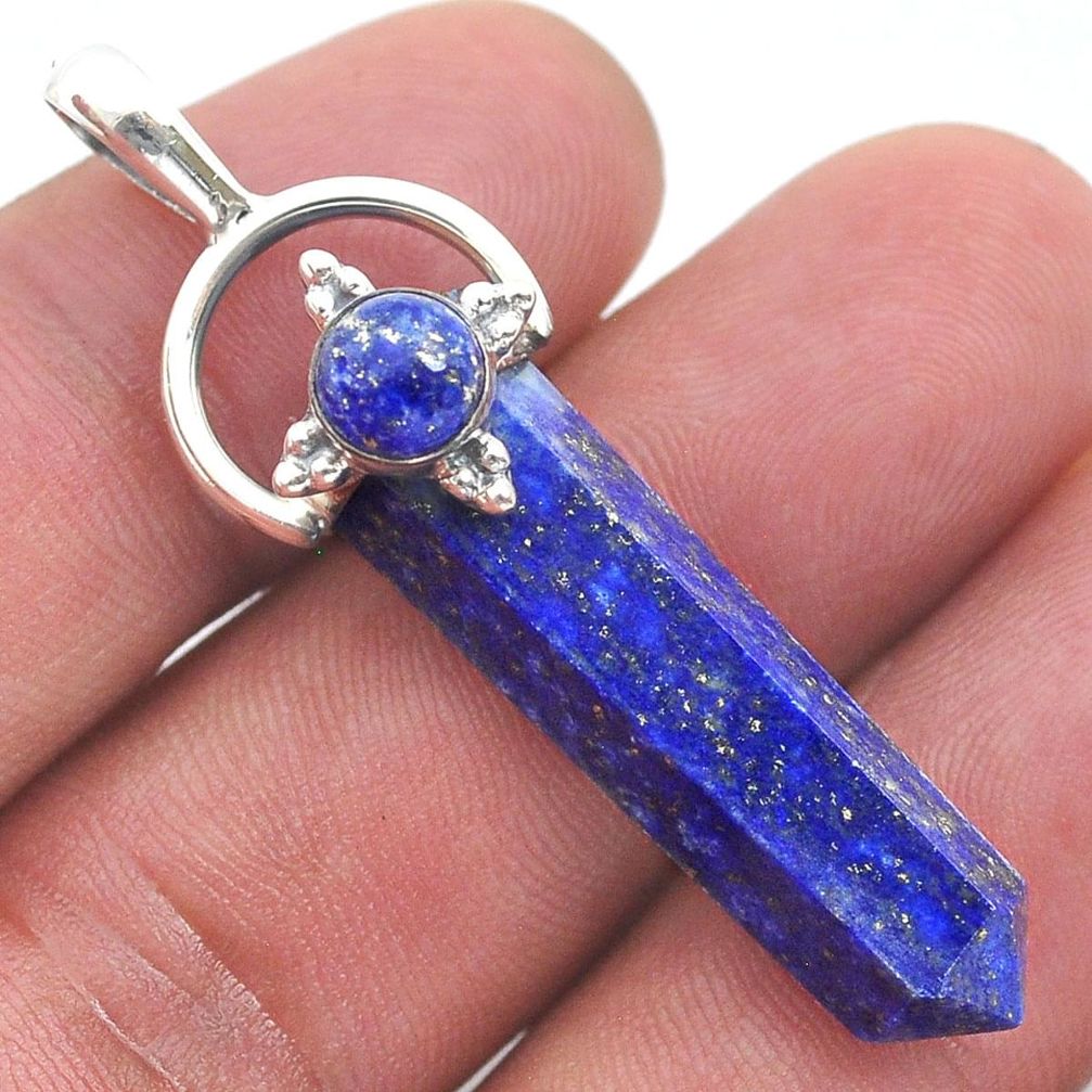 21.11cts pointer natural blue lapis lazuli 925 sterling silver pendant u59271