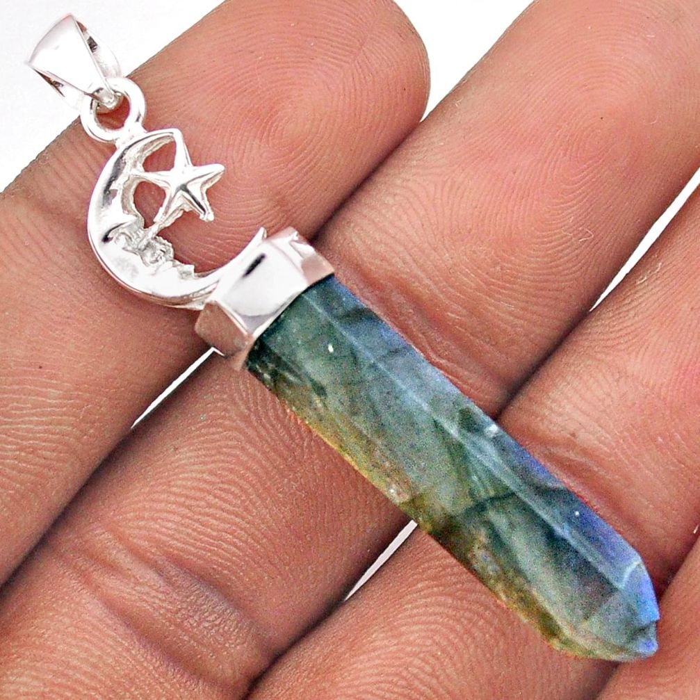 14.79cts pointer natural labradorite silver crescent moon star pendant t86112