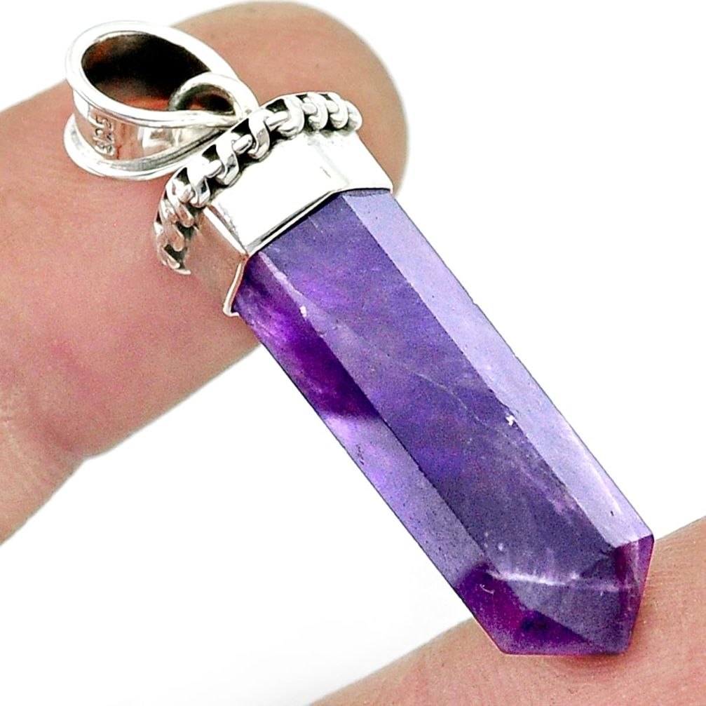 17.05cts pointer natural purple chevron amethyst 925 silver pendant u42981