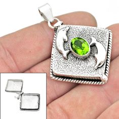3.38cts poison box green alexandrite (lab) 925 silver dolphin pendant d48980