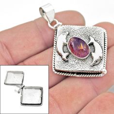 4.56cts poison box natural cacoxenite super seven silver dolphin pendant d48978
