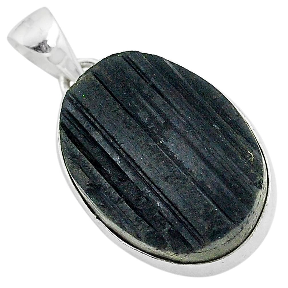 Protector stone black tourmaline raw 925 sterling silver pendant r96701