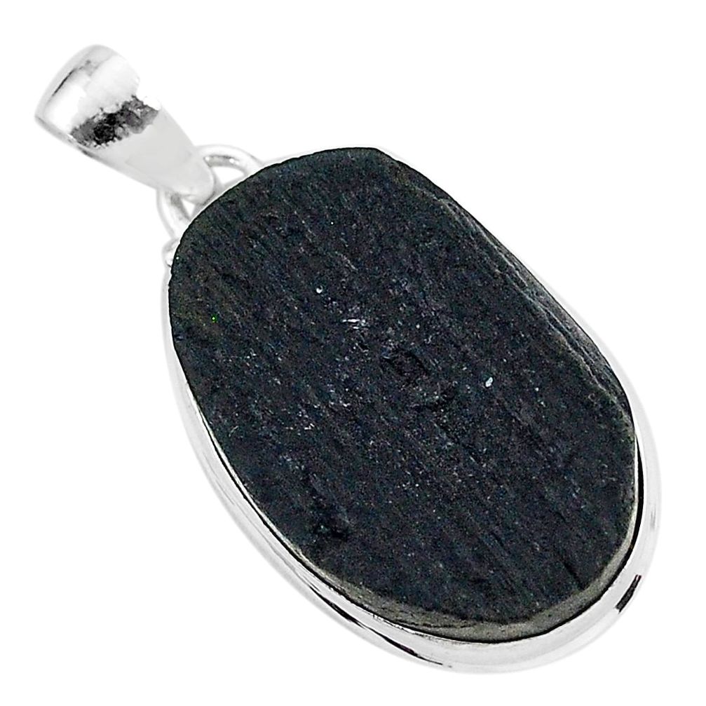 Protector stone black tourmaline raw 925 sterling silver pendant r96702