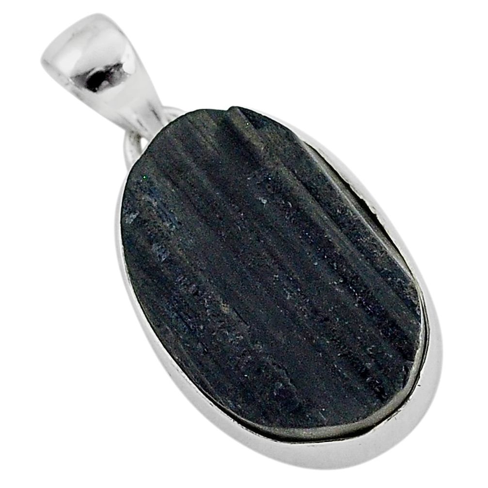 Protector stone black tourmaline raw 925 sterling silver pendant r96704