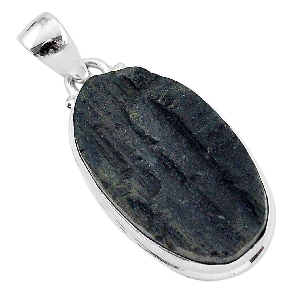 Protector stone black tourmaline raw 925 sterling silver pendant r96705