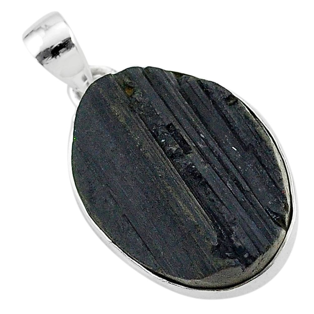 Protector stone black tourmaline raw 925 sterling silver pendant r96711