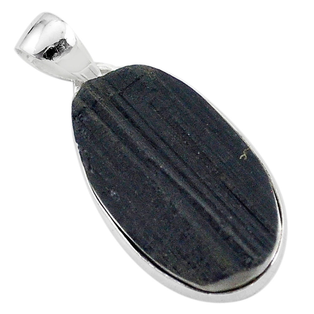 Protector stone black tourmaline raw 925 sterling silver pendant r96712