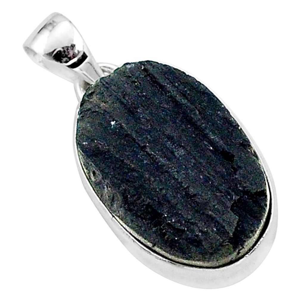 Protector stone black tourmaline raw 925 sterling silver pendant r96744