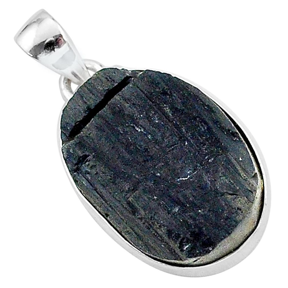 Protector stone black tourmaline raw 925 sterling silver pendant r96745