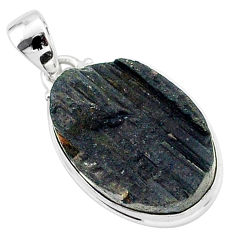 Protector stone black tourmaline raw 925 sterling silver pendant r96746