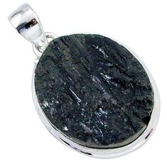 Protector stone black tourmaline raw 925 sterling silver pendant r96749