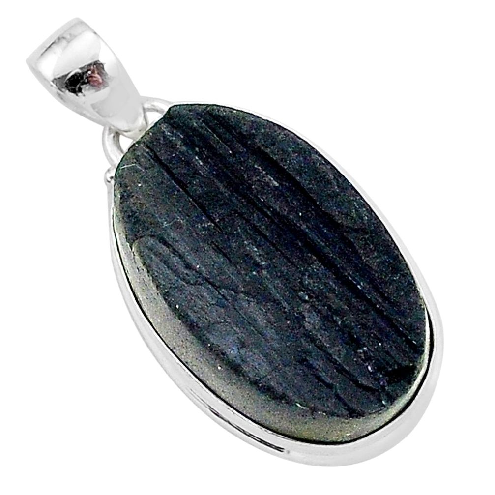 Protector stone black tourmaline raw 925 sterling silver pendant r96751