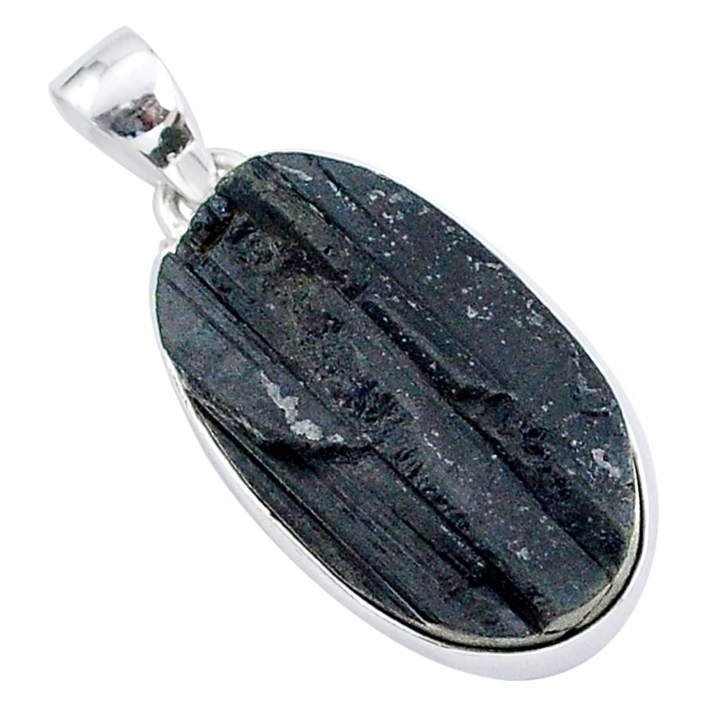 Protector stone black tourmaline raw 925 sterling silver pendant r96755